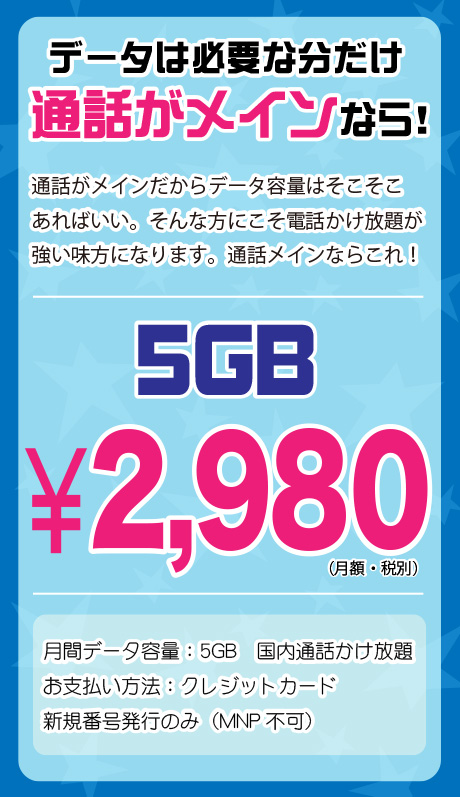 音声5GBプラン 2,980円